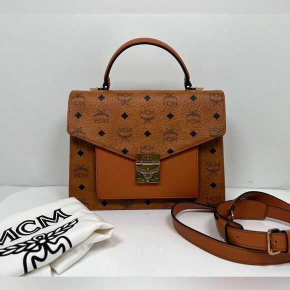 MCM Visetos Medium Patricia Pocket Satchel Cognac - Picture 3 of 13